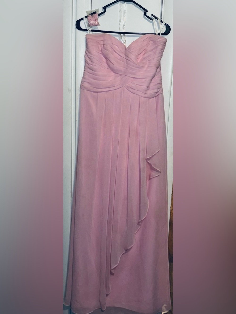 David’s Bridal- Long Pink Chiffon sweetheart Bridesmaid Dress (optional straps)